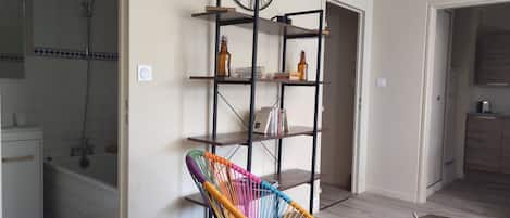 1 bedroom, desk, iron/ironing board, travel crib