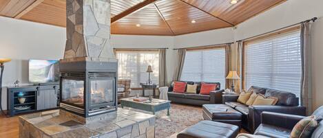 TV, fireplace, offices