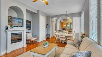 TV, fireplace, offices