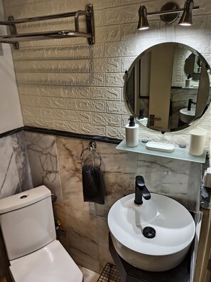 Ducha, secador de pelo, toallas, papel higiénico