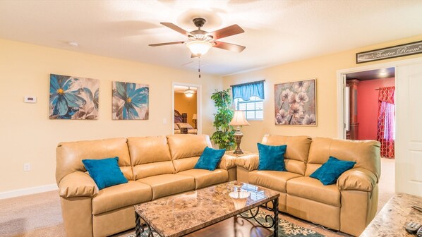 TV, DVD player, foosball