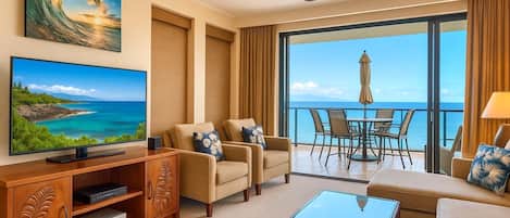 Apartamento, 1 habitación, balcón, vistas al mar (KGV-22T5) | Zona de estar | Una televisión