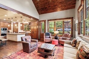 Smart TV, fireplace, DVD player, books