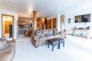 Televisión, chimenea y reproductor de DVD 