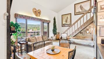 Smart TV, fireplace, DVD player, stereo