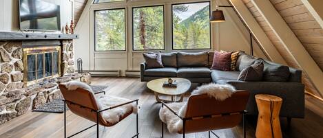 TV connectée, cheminée, lecteur de DVD, table de tennis de table