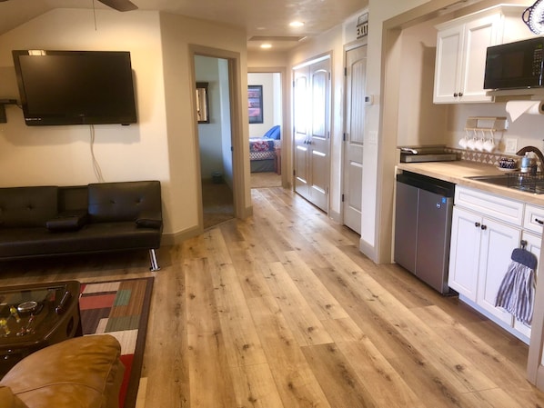 Smart TV, DVD player, table football, books