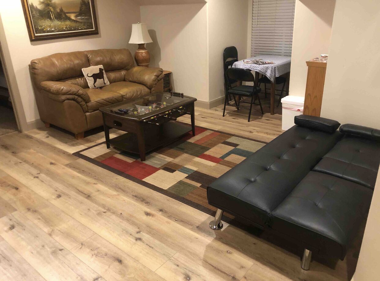 Smart TV, DVD player, foosball, books