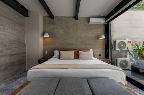 Appartement Luxe, 2 chambres, patio | Draps en coton égyptien, literie de qualité supérieure