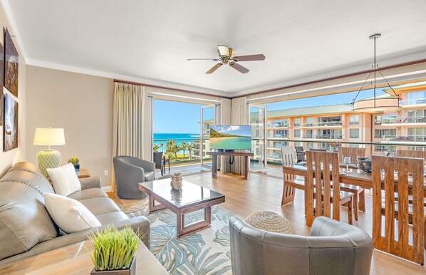 TV, DVD player, stereo - Maui Resort Rentals: Honua Kai - 3 Total Bedrooms,  6th Floor Deluxe Ocean Views (Lahaina)