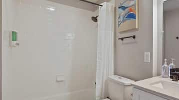 Eco-friendly toiletries, hair dryer, towels, soap