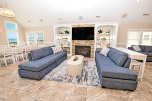 TV, fireplace, table football, offices - OCEANFRONT, Pool, ELEV, Hot Tub, Rec Rm, Theater Rm, KD1903, Grande Paradise (Kill Devil Hills)