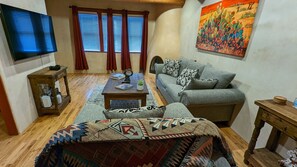 Smart TV, fireplace, music library