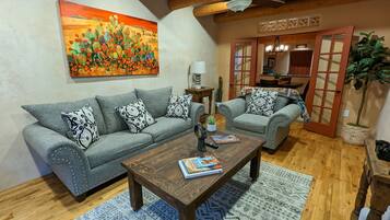 Smart TV, fireplace, music library