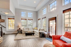 智能电视、壁炉、书、影片库