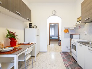 Fridge, microwave, oven, toaster
