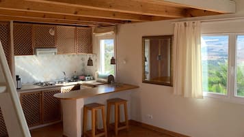 Een koelkast, een kookplaat, een koffiezetapparaat/waterkoker