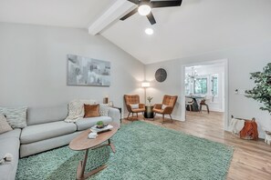 Smart TV, books, music library, stereo