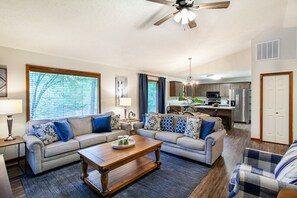 Smart TV, fireplace, DVD player, books - Two Cabins in One: Relaxing Retreat w/ Balconies & Peaceful Setting (Pigeon Forge)