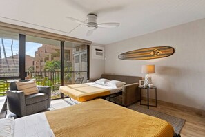 1 habitación, tabla de planchar con plancha y cuna de viaje 