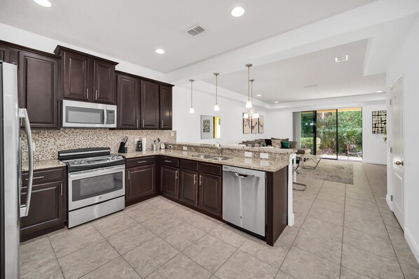 Fridge, microwave, oven, dishwasher