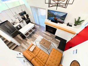 TV, fireplace, offices