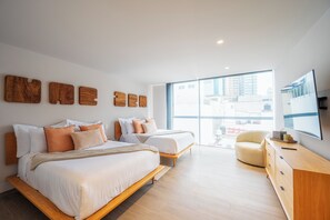 Exclusieve penthouse, 2 slaapkamers, terras, uitzicht op park | Lakens van Egyptisch katoen, luxe beddengoed, donzen dekbedden