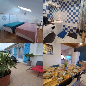 3 habitaciones, tabla de planchar con plancha y cuna de viaje 