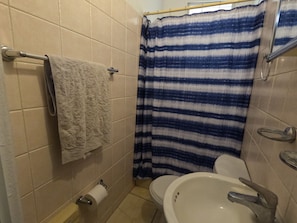 Towels, soap, shampoo, toilet paper