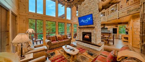 Smart TV, chimenea, videojuegos, reproductor de DVD