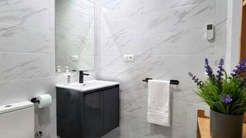 Douche, serviettes fournies, savon, papier toilette