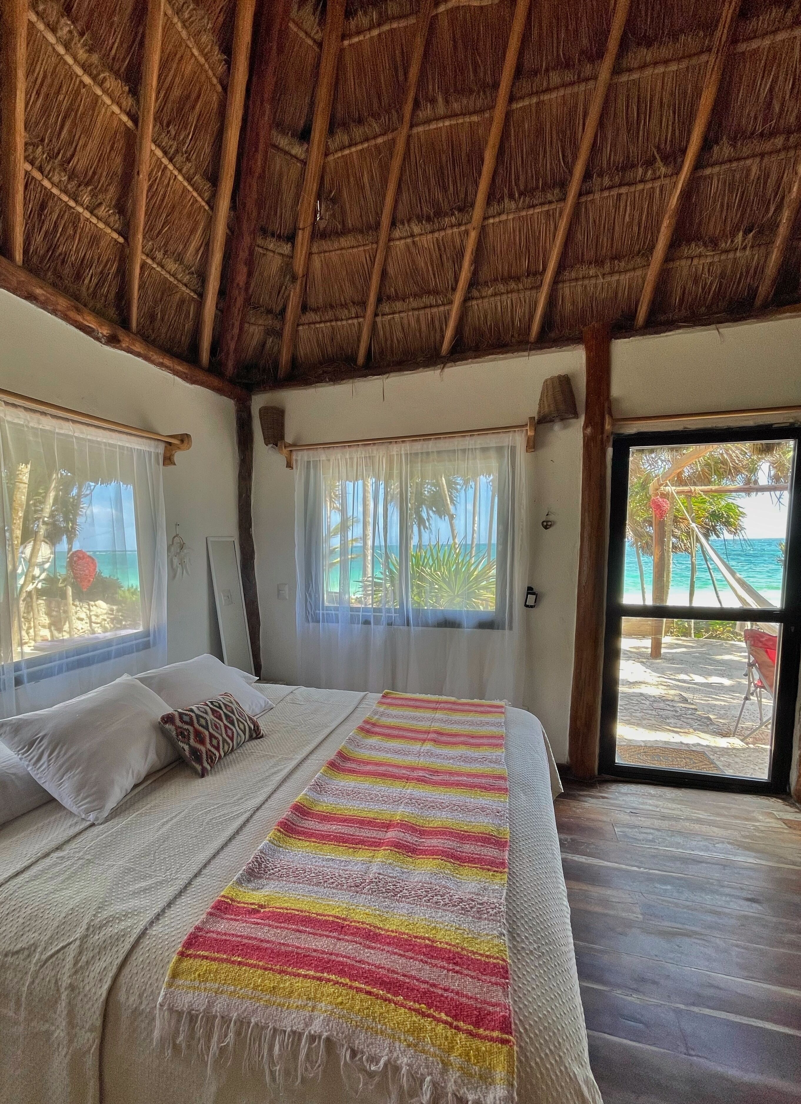 Beachfront cabin inside the Tulum National Park, beach house.