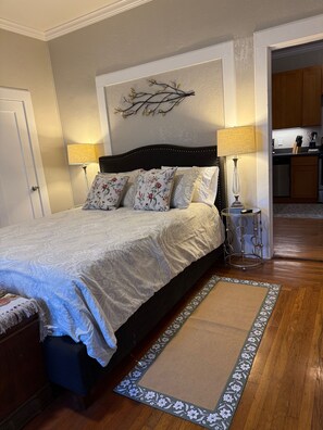 1 bedroom, desk, iron/ironing board, travel cot