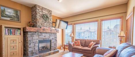 TV, fireplace