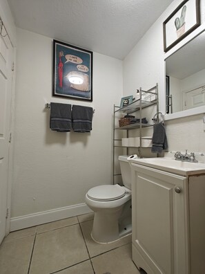 Regadera, secadora de cabello, toallas, jabón 