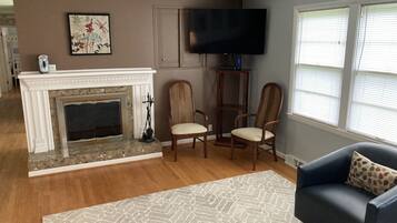 Smart TV, fireplace, foosball, table tennis