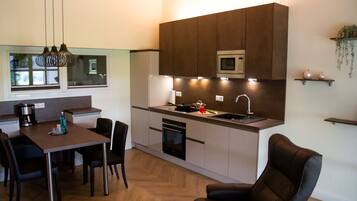 Kühlschrank, Mikrowelle, Herdplatte, Geschirrspüler