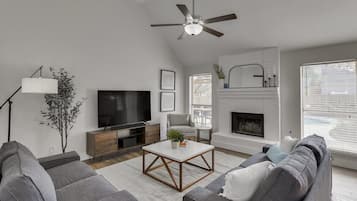 TV, fireplace, offices