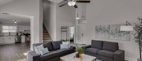 TV, fireplace, offices