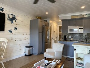 Condo, Multiple Beds, Balcony, Beach View (B212) | Private kitchen | Fridge, microwave, oven, stovetop - Ocean Villas (Hilton Head Island)