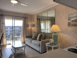 Condo, Multiple Beds, Balcony, Beach View (B343) | Living area | 40-inch TV with digital channels