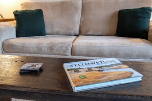 Smart TV, chimenea, libros y impresora 