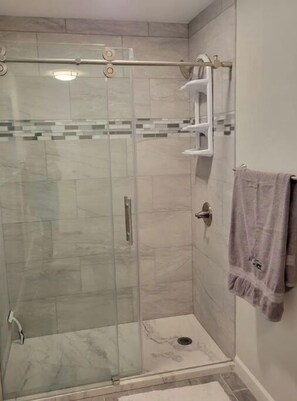 Douche, serviettes fournies, savon, papier toilette