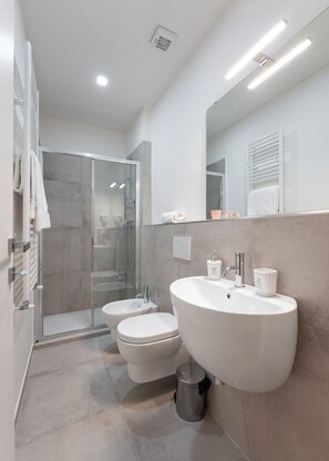 Dusche, Haartrockner, Bidet, Handtücher