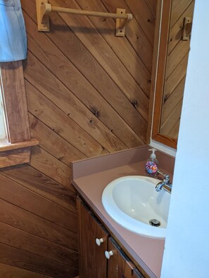 Combined shower/tub, toilet paper