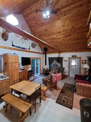 Smart TV, fireplace, DVD player