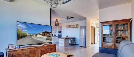 TV, DVD player, books