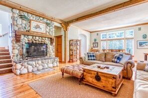 TV, fireplace, DVD player, video library