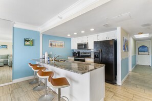 Fridge, microwave, oven, stovetop - 🌅 Beachfront Comfort with Sunset Views – Spacious 2BR Condo 2BR/2BA  Sleeps 6  Fifty Gulfside – Indian Rocks Beach (Indian Rocks Beach)