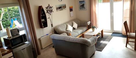 TV, fireplace, DVD player, books